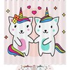 Unicorn Cats Couple Shower Curtain with Complementary Mat 