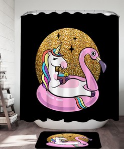 Unicorn Chilling On Flamingo Float Shower Curtain - A Whimsical And Magical Addition To Your Bathroom