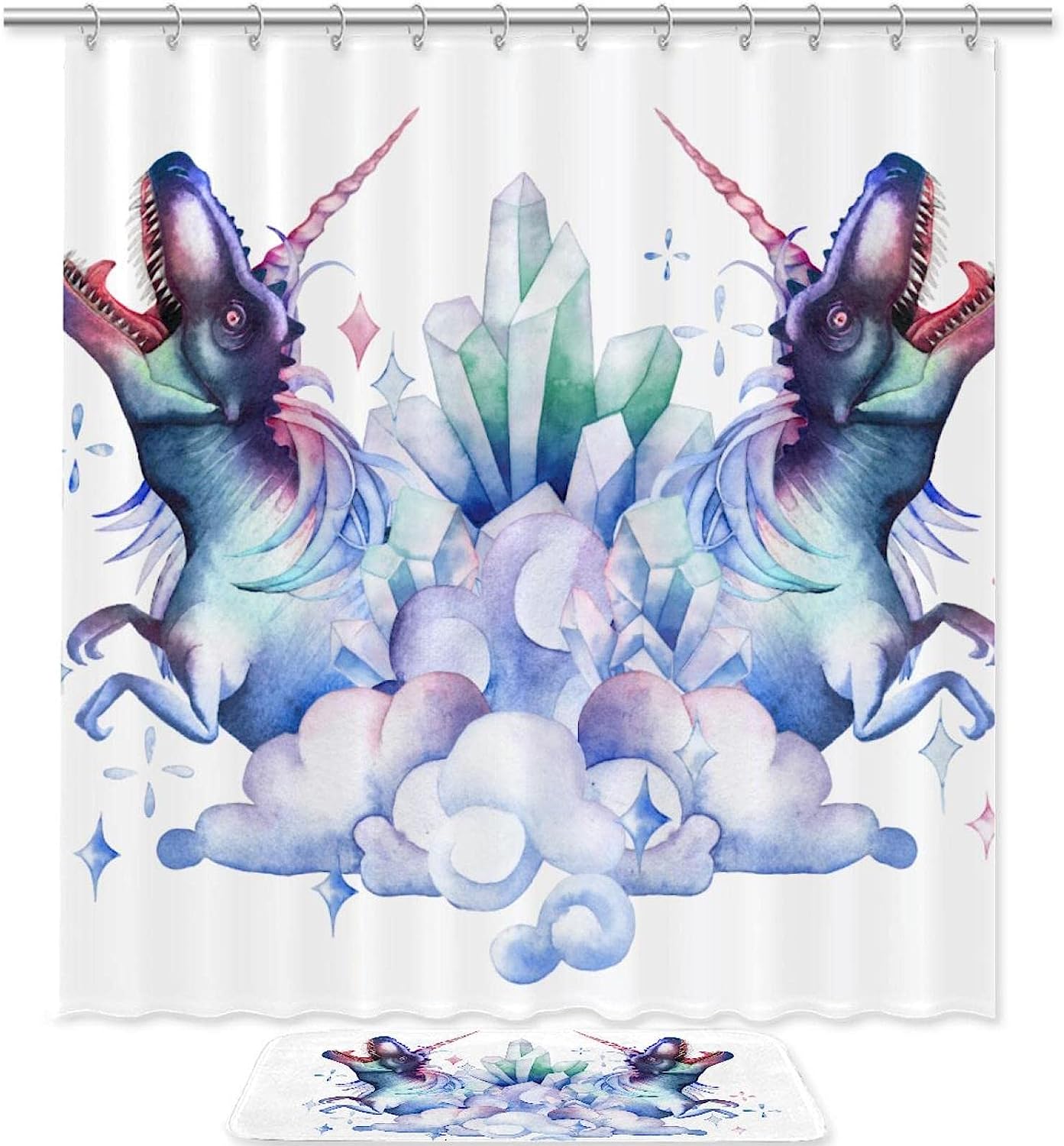 Unicorn Dinosaur Shower Curtain - Fun and Colorful Bathroom Decor for Kids