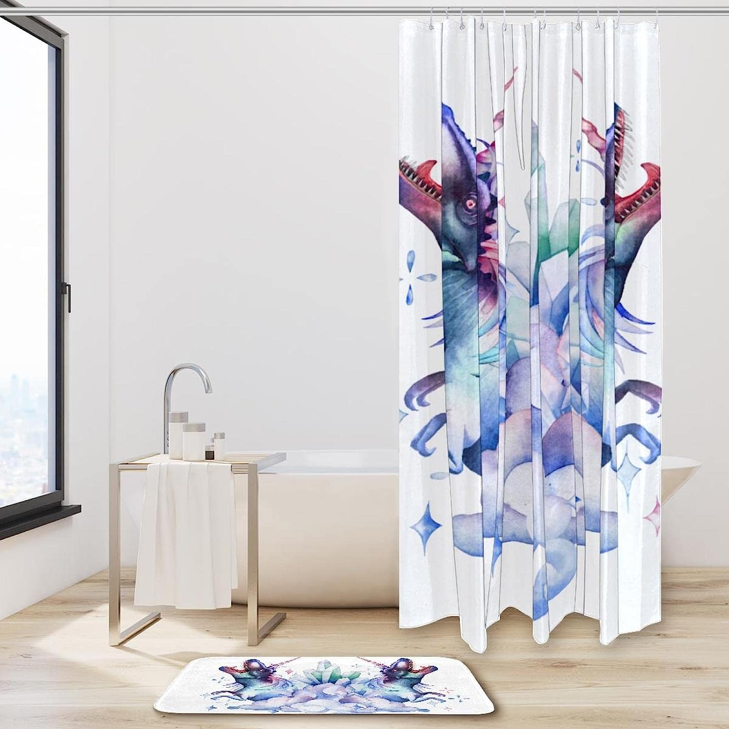 Unicorn Dinosaur Shower Curtain - Fun and Colorful Bathroom Decor for Kids