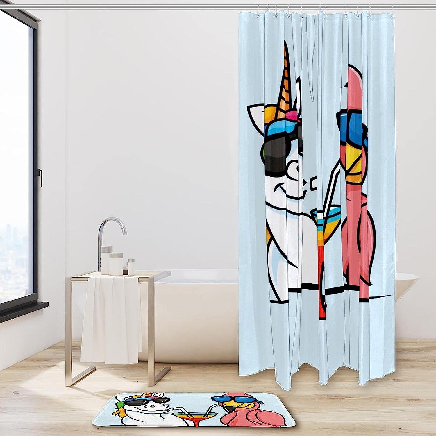 Unicorn Flamingo Colorful Shower Curtain With Microfiber Accents, Machine Washable - Image 2