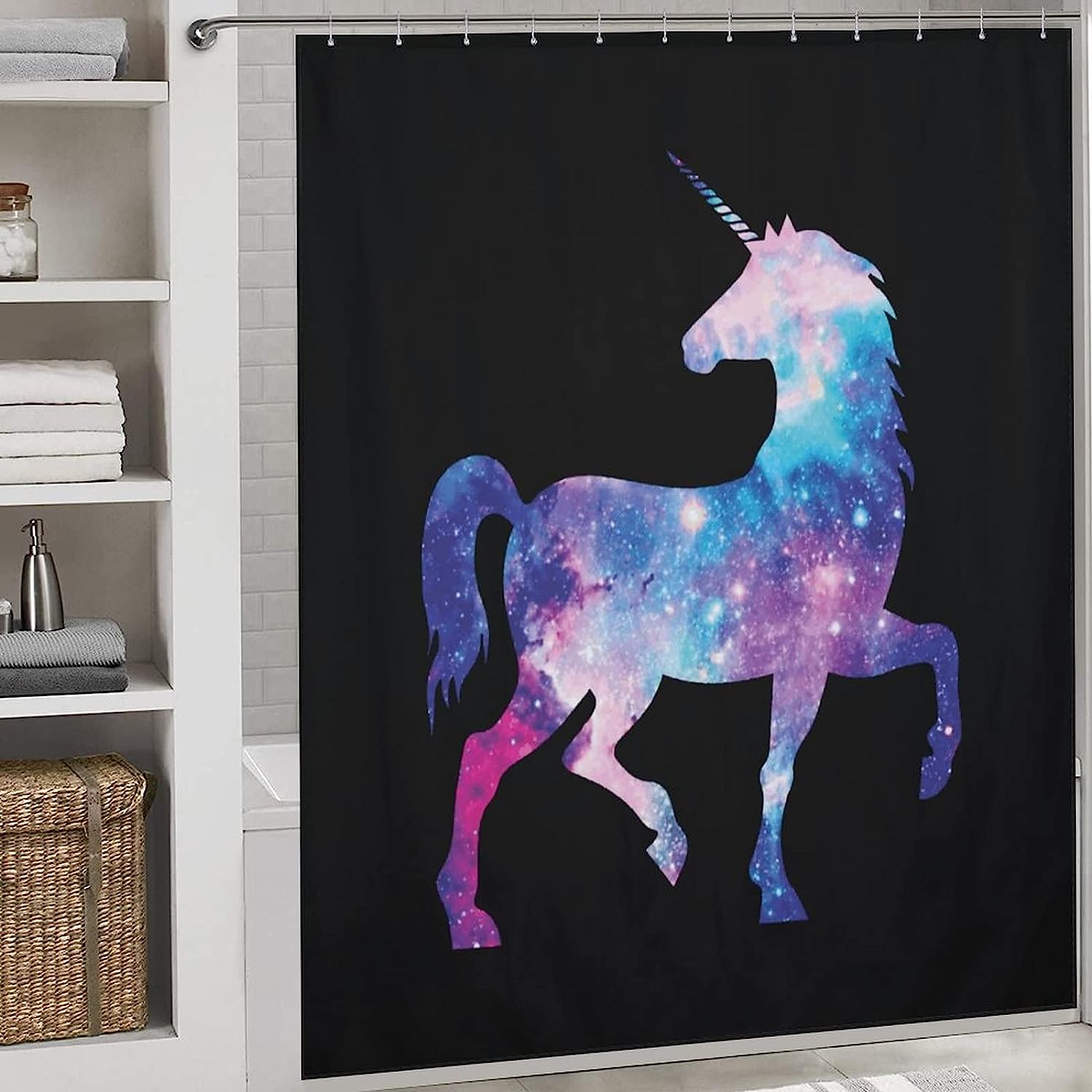 Unicorn Galaxy Bathroom Shower Curtain for a Cosmic Experience