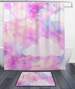 Unicorn Galaxy Cloud Decorative Shower Curtain, Waterproof Bathroom Decor