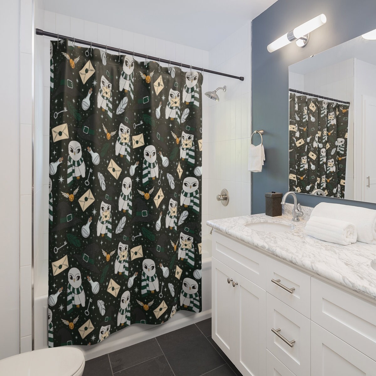 Unicorn Horse with Tree Print Magic Shower Curtain for Enchanted and Dreamy Bathroom Decor.