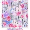 Unicorn Pink Rose Bathroom Accessories Set With Waterproof Fabric Shower Curtain And Mat