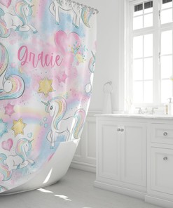 Unicorn Rainbow Shower Curtain for a Whimsical Girl's Bathroom