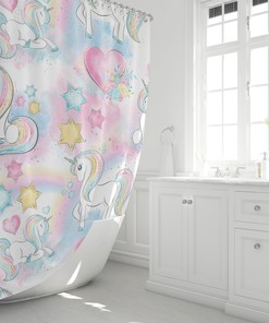 Unicorn Rainbow Shower Curtain for a Whimsical Girl's Bathroom