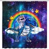 Unicorn Riding Dinosaur Shower Curtain, Fantasy Animal Bathroom Decor