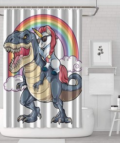Unicorn Riding Dinosaur T-Rex Heavy Bathroom Curtain - Quirky And Cool Bathroom Decor