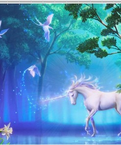 Unicorn Shower Curtain In Enchanted Forest, Magical Bathroom Decorr 