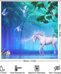 Unicorn Shower Curtain In Enchanted Forest, Magical Bathroom Decorr