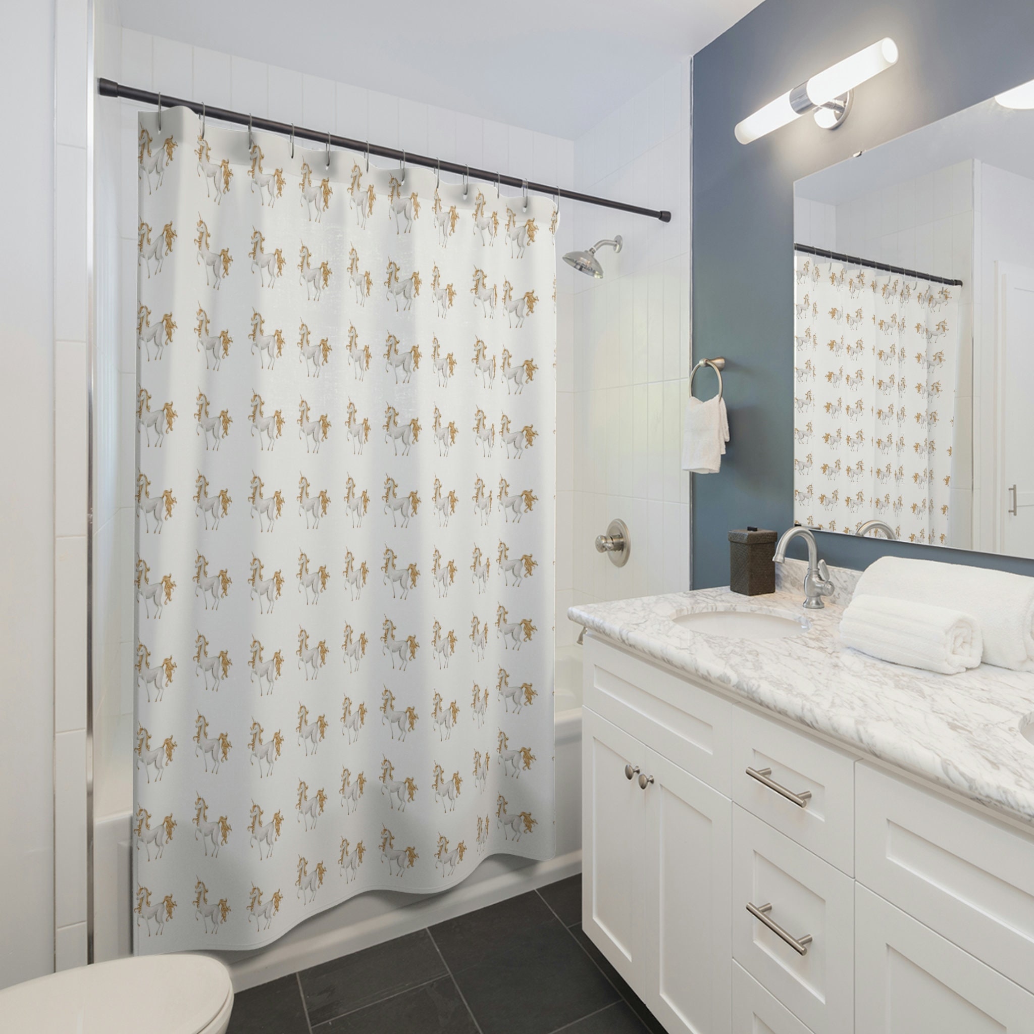 Unicorn Shower Curtain for Magical Bathroom Decor, 72x72 - Kids Bathroom Shower Curtains