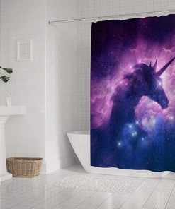 Unicorn and Galaxy Nebula Design Shower Curtain Ideas, Waterproof Fabric