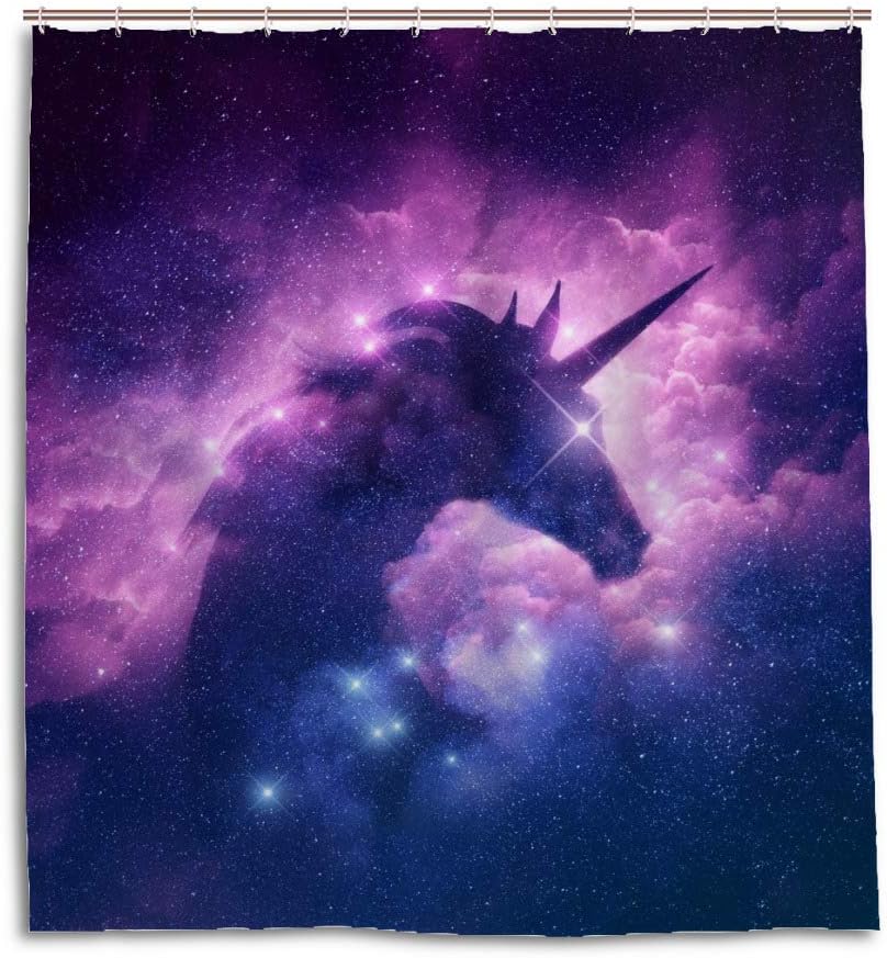 Unicorn and Galaxy Nebula Design Shower Curtain Ideas, Waterproof Fabric