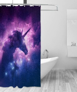 Unicorn and Galaxy Nebula Design Shower Curtain Ideas, Waterproof Fabric