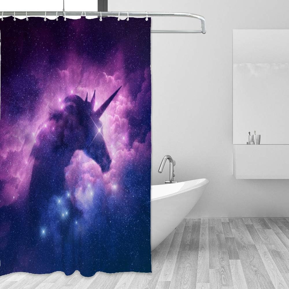 Unicorn and Galaxy Nebula Design Shower Curtain Ideas, Waterproof Fabric