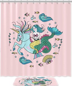 Unicorn and Mermaid Fabric Shower Curtain for Your Bathroom
