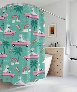 Unicorn in Car Print Shower Curtain for a playful and waterproof kids' bathroom