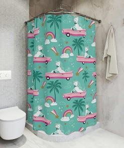 Unicorn in Car Print Shower Curtain for a playful and waterproof kids' bathroom