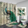 Unique 3D Animals Print Shower Curtain Set With Peacock Theme