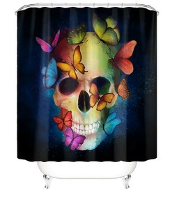 Unique 3D Skull Skeleton Color Butterflies Print Bathroom Shower Curtain