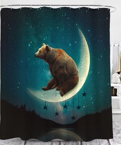 Unique 3D Starry Sky Moon Brown Bear Animal Bathroom Shower Curtain
