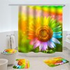 Unique 3D Sunflower Shower Curtain Anti-Slip Pedestal Lid Cover Set Decor