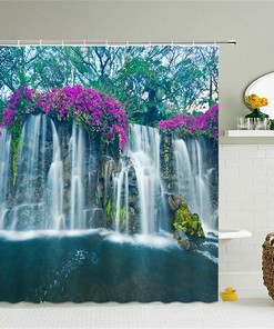 Unique 3D Sunset Waterfall Shower Curtain, Funny and Washable Fabric Design