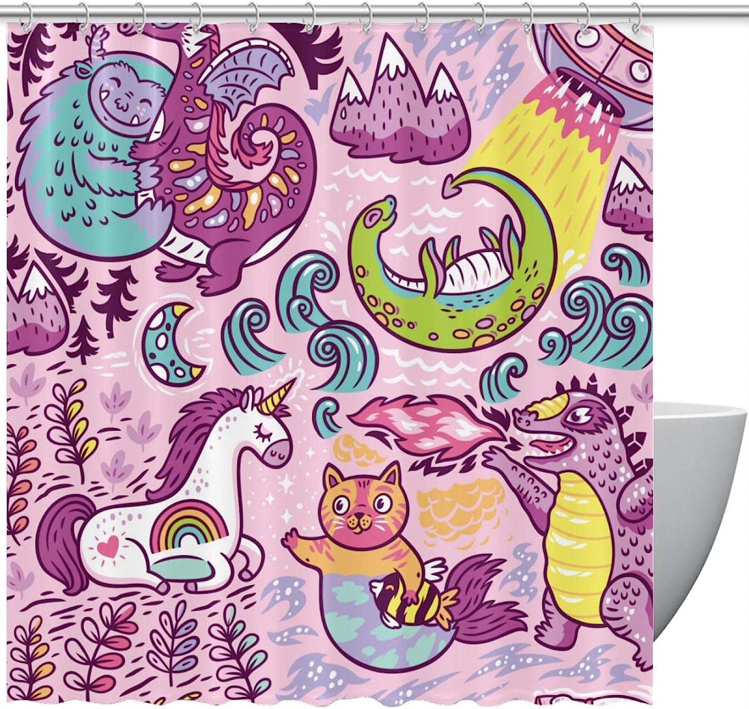 Unique And Adorable Dinosaur Shower Curtain With A Playful Design For A Cute Bathroom Look
