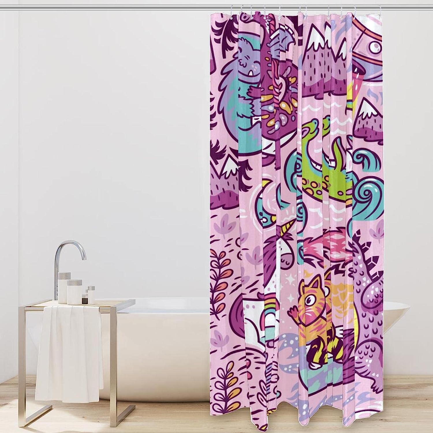 Unique And Adorable Dinosaur Shower Curtain With A Playful Design For A Cute Bathroom Look - Image 2