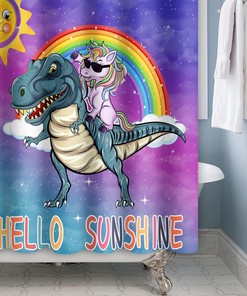 Unique And Cool Kids Bathroom Shower Curtain With Funny Unicorn Riding Dinosaur