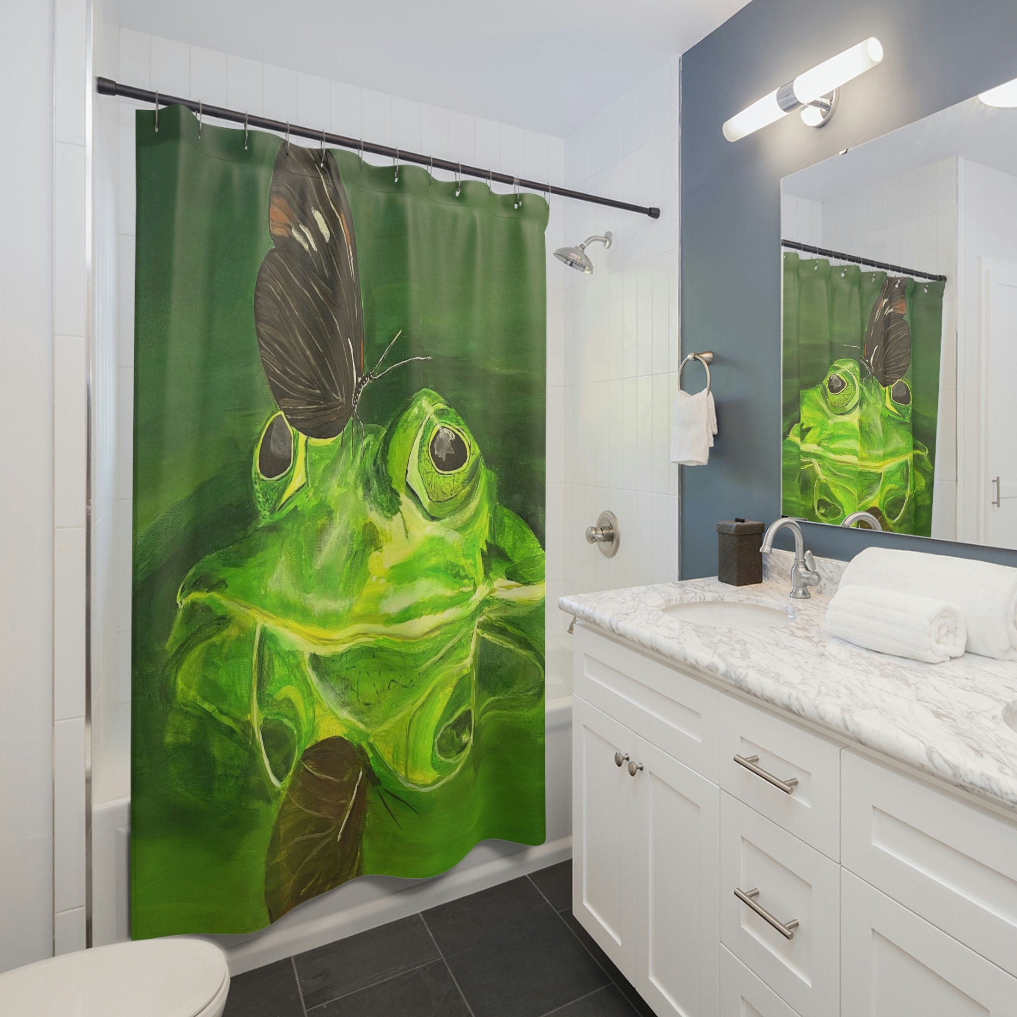 Unique And Original Art Printed Frog Shower Curtain - A Perfect Addition To Your Bathroom Decor