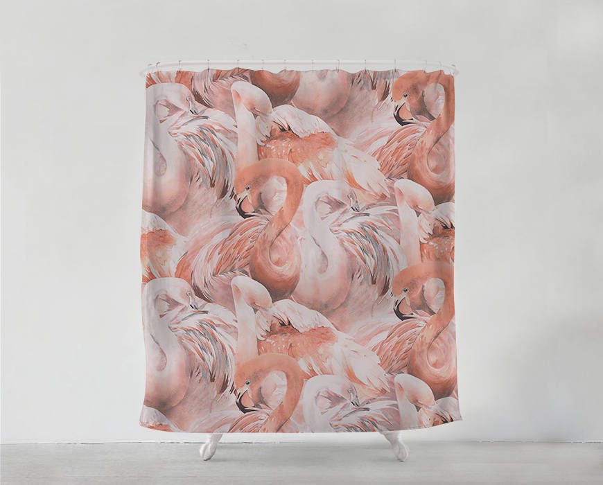 Unique And Playful Boho Flamingo Shower Curtain Set, Beautiful Bathroom Art With Waterproof Fabric