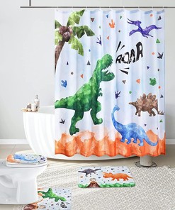 Unique And Stylish Dinosaur Shower Curtain For The Bathroom With A Vintage And Distressed Design