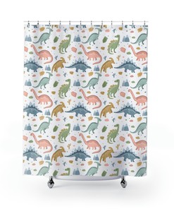 Unique And Stylish Print Shower Curtain With Adorable Dinosaur Design For A Playful Bathroom Decor
