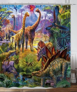 Unique Anicient Animals Dino Shower Curtain For A Fairytales Bathroom
