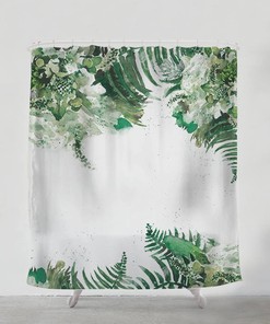 Unique Art-Inspired Green Leaf Print Shower Curtain for a Creatively Designed Bathroom