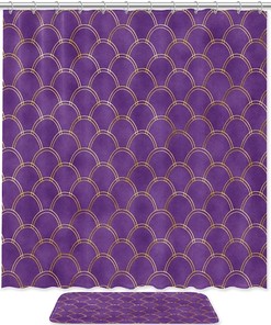 Unique Bathroom Dcor with Purple Mermaid Scales Print Curtain
