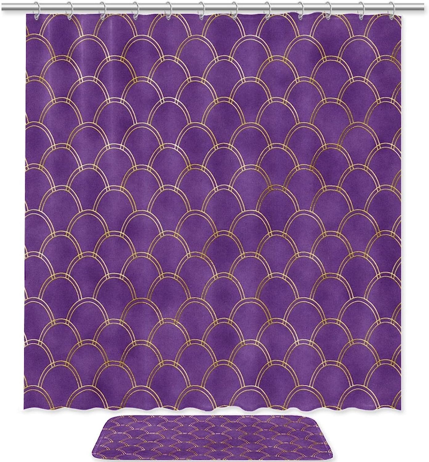 Unique Bathroom Dcor with Purple Mermaid Scales Print Curtain