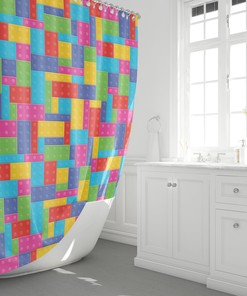 Unique Bausteine Kinder Duschvorhang Shower Curtain For Kids Bathroom With Colorful Building Blocks Design
