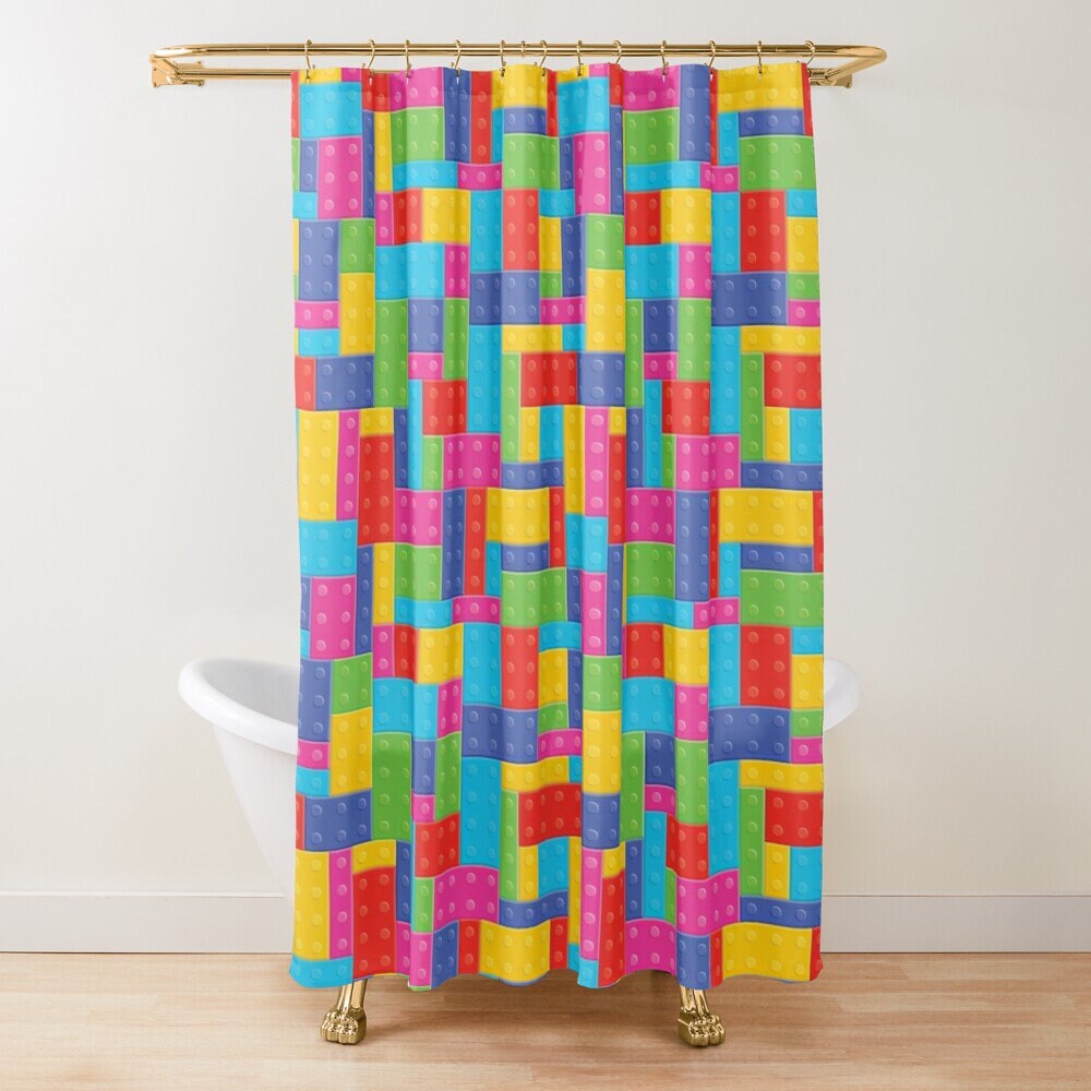 Unique Bausteine Kinder Duschvorhang Shower Curtain For Kids Bathroom With Colorful Building Blocks Design - Image 4