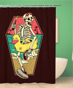 Unique Beach Themed Skull Shower Curtain with Dark Background - Waterproof Fabric Bathroom Decor