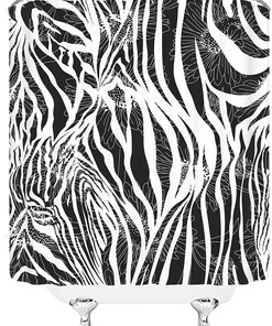 Unique Black And White Geometry Zebra Pattern Print Shower Curtain For Bathroom With 3D Design
