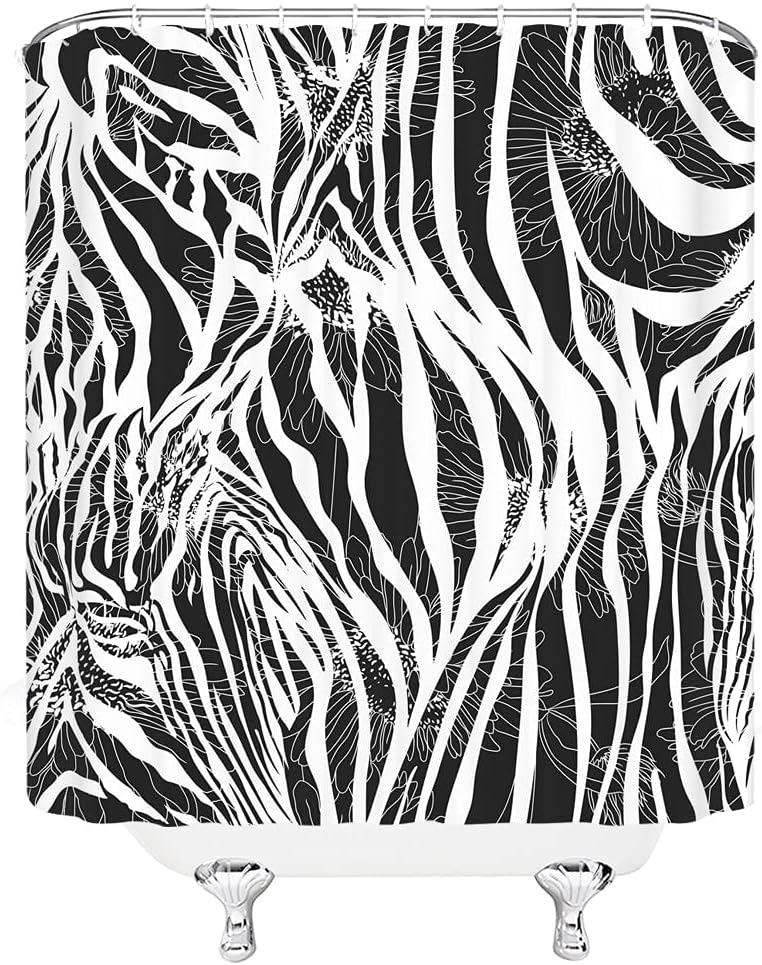 Unique Black And White Geometry Zebra Pattern Print Shower Curtain For Bathroom With 3D Design