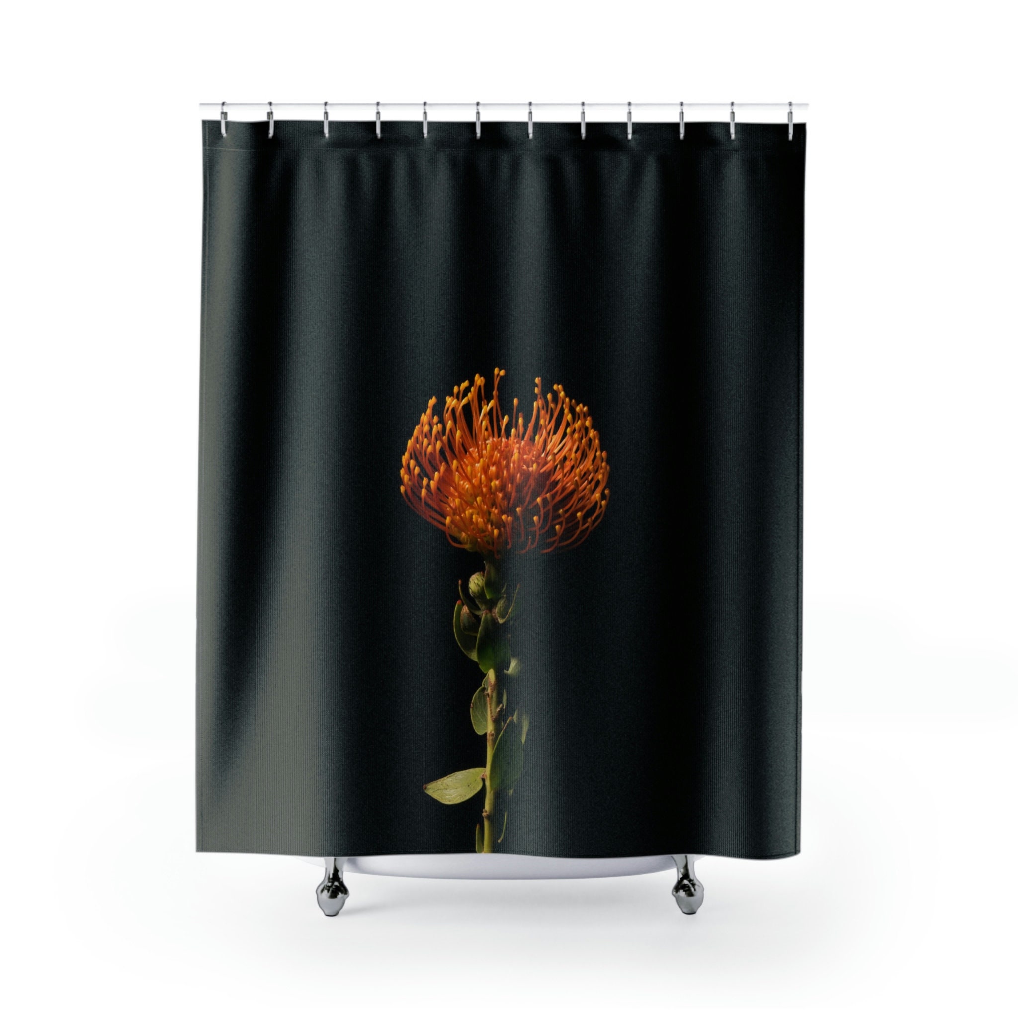 Unique Black Botanical Floral Shower Curtain For Feminine Bathroom Art