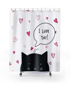 Unique Black Cat I Love You Shower Curtain For A Cat Lover'S Bathroom