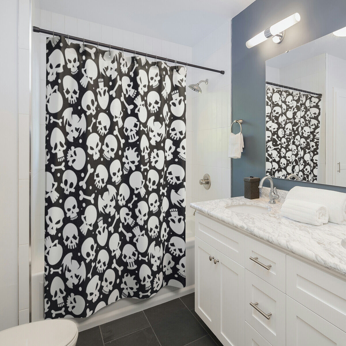Unique Black and White Skulls Curtain Design