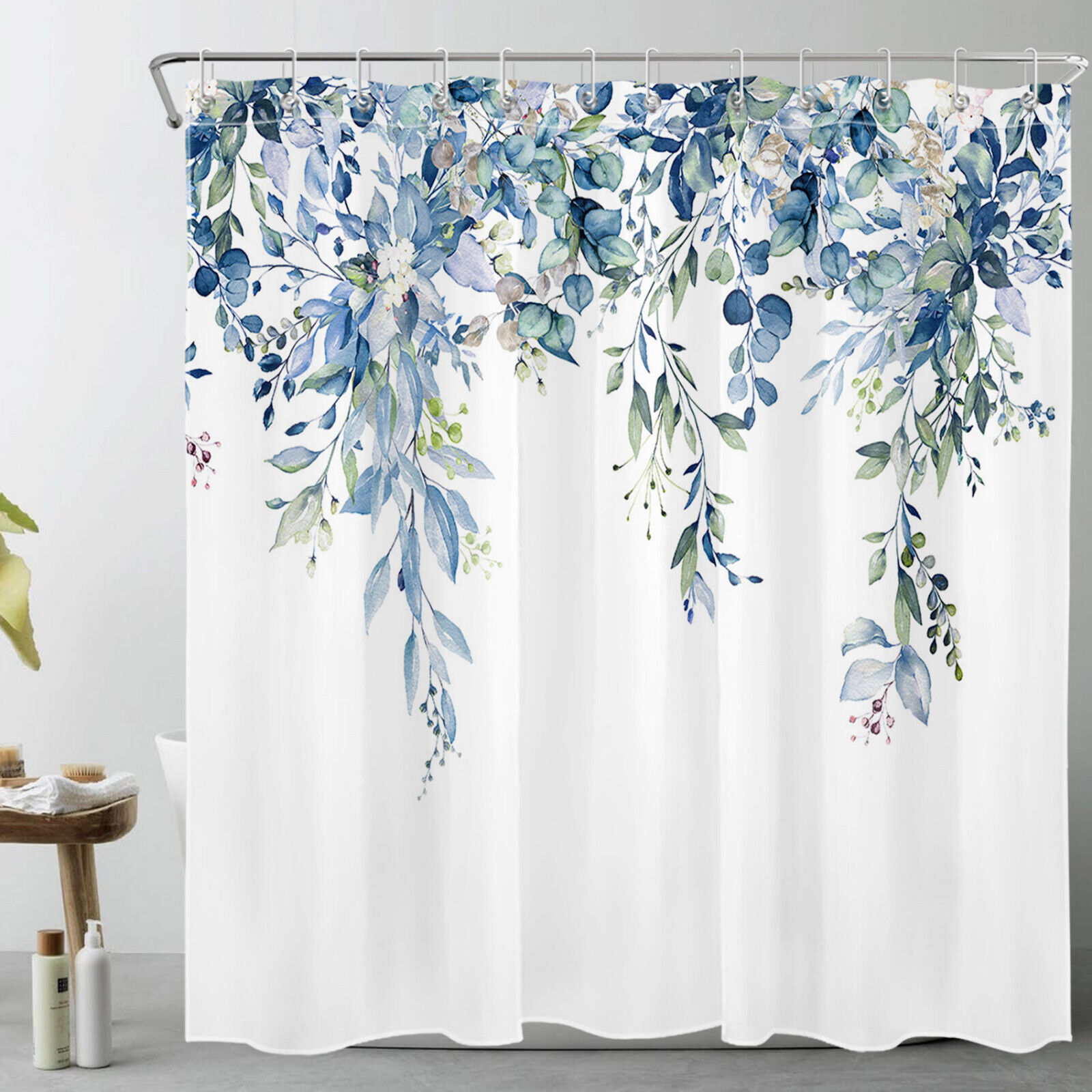 Unique Blue And Green Botanical Floral Shower Curtain For Bathroom Decoration - Image 2
