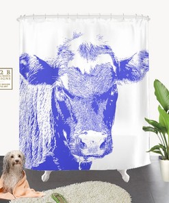 Unique Blue And White Cow Shower Curtain With Animal Print For Classic Bathroom Decor