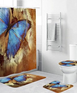 Unique Blue Butterfly Waterproof Shower Curtain For Beautiful Bathroom Decoration